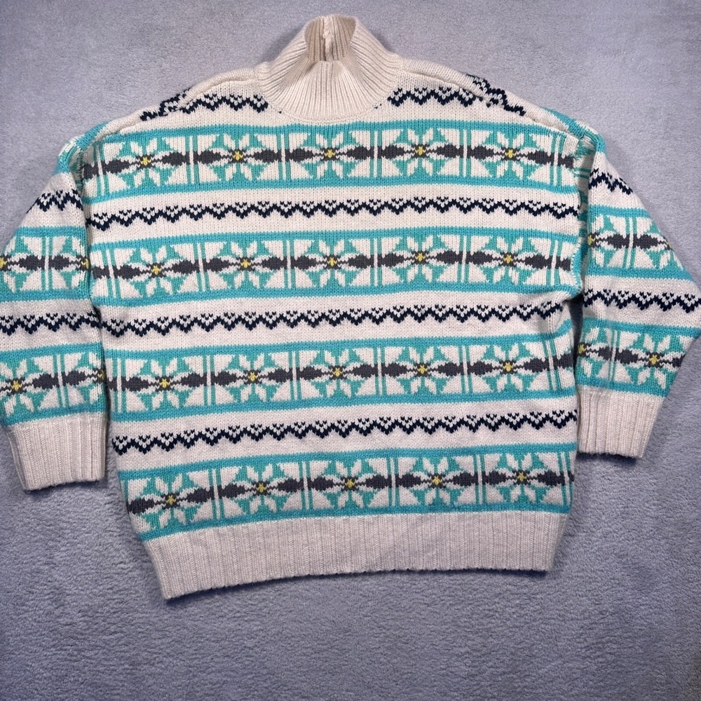 American Eagle Fair Isle Sweater Mock Neck Pullover Women Large Baggy Oversized‎